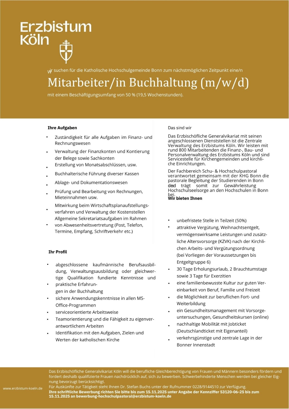 Stellenausschreibung Buchhaltung KHG Bonn