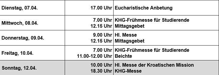Gottesdienste 07.04.-12.04.26