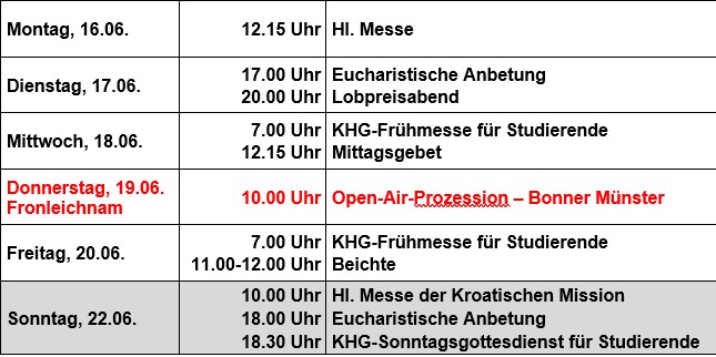 Gottesdienste 16.06.-22.06.25