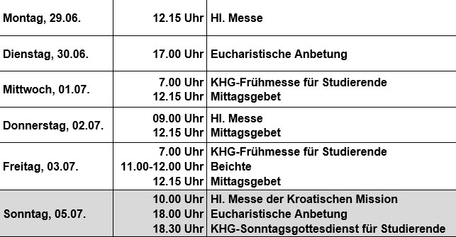Gottesdienste 29.06.-05.07.26
