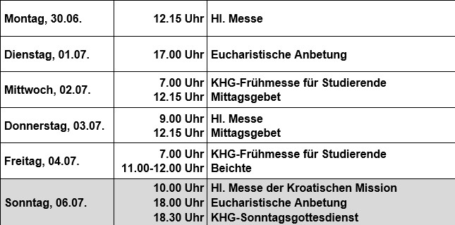 Gottesdienste 30.06.-06.07.25