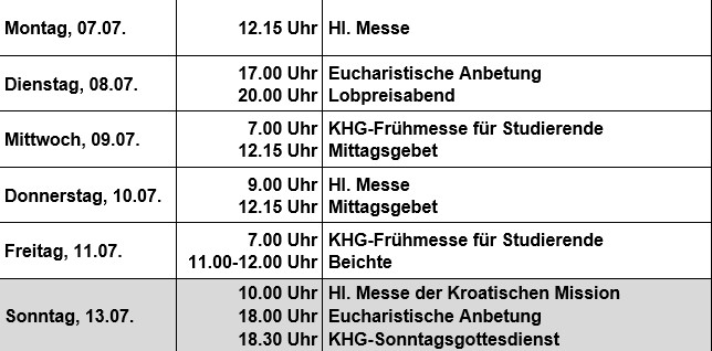 Gottesdienste 07.07.-13.07.25