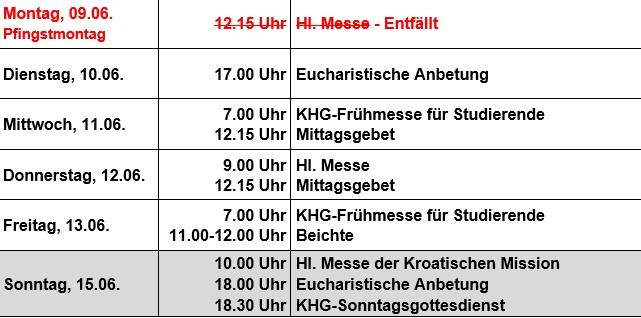 Gottesdienste 09.06.-15.06.25