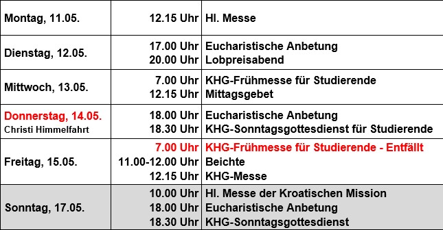 Gottesdienste 11.05.-17.05.26