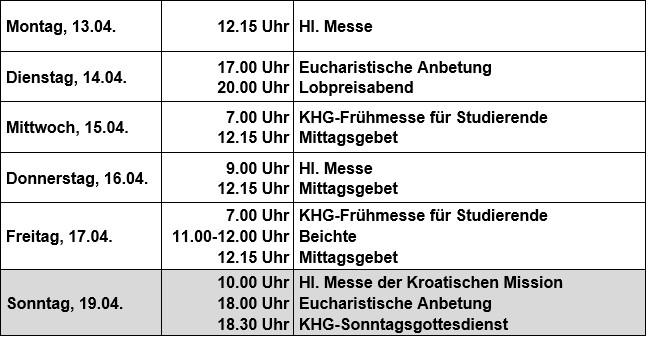 Gottesdienste 13.04.-19.04.26