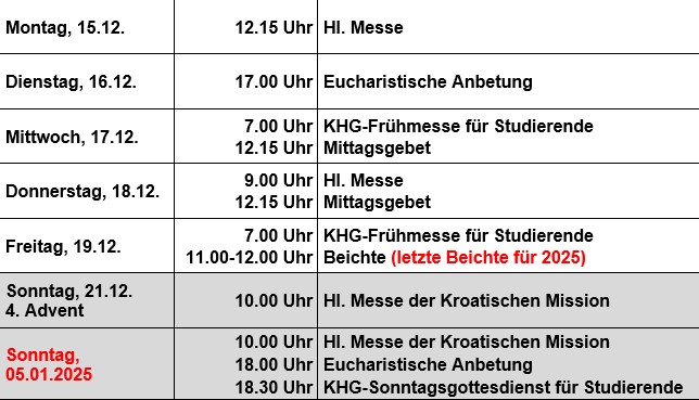 Gottesdienste 15.12.-04.01.26