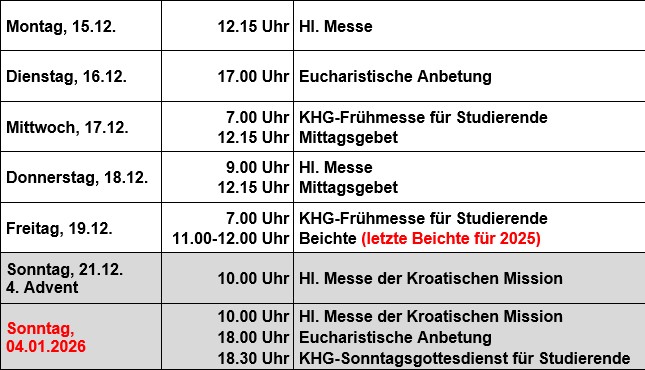 Gottesdienste 15.12.-04.01.26