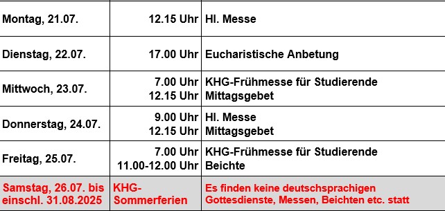 Gottesdienste 21.07.-31.08.25