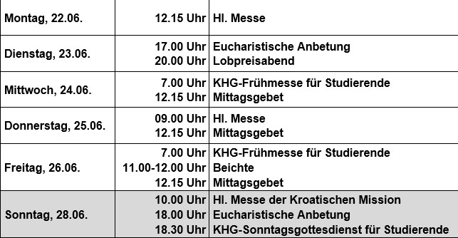 Gottesdienste 22.06.-28.06.26